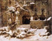 Monastery Courtyard in the Snow Carl Friedrich Lessing